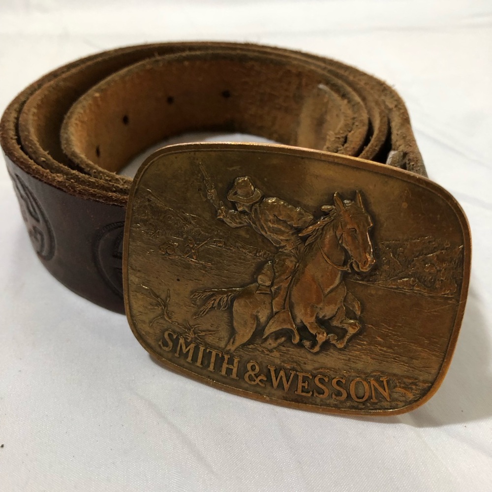 Vintage Brown Leather Belt with Bronze Buckle